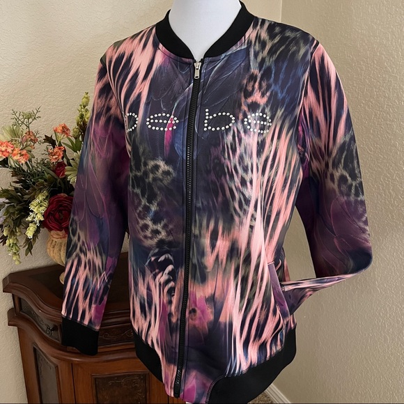Bebe Tropical Print Stretch Bomber Jacket - Picture 2 of 16